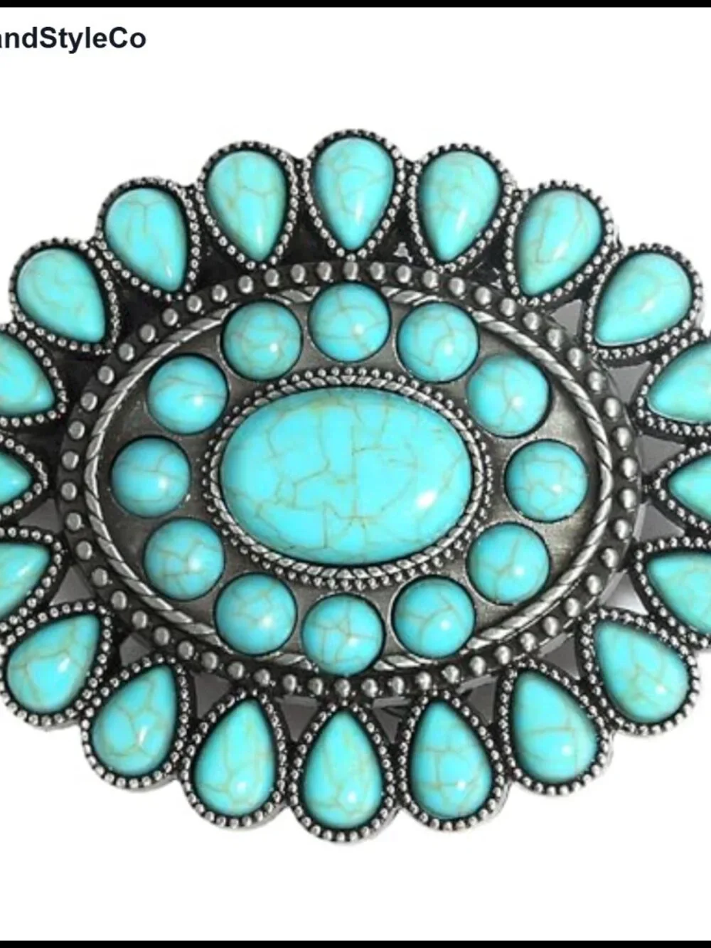 Turquoise Belt Buckle for Women Western Cowgirl Zinc Alloy Floral Big Buckle